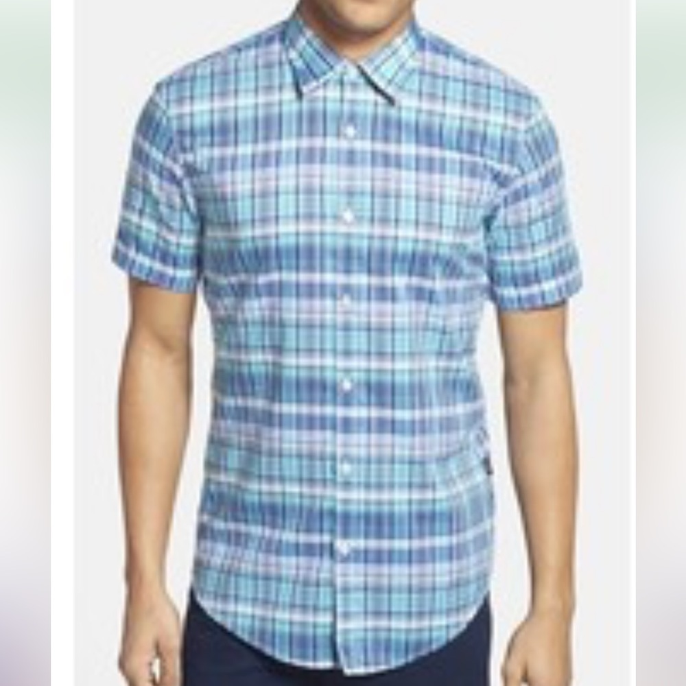 Hugo Boss Blue Casual Button Down Shirt Lightweight Cotton